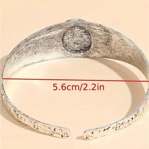 Bohemian Vintage Style Cross Shaped Adjustable Bangle With Fake Turquoise - Picture 4 of 11